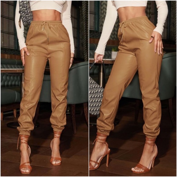 Bellanblue Pants - Camel Tan Vegan leather Jogger Lounge Pants Shabby Chic
